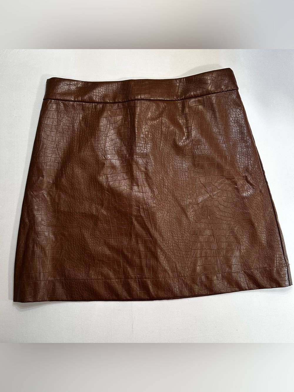 J. Crew Chocolate Brown Croc-Embossed Faux Leather Mini Skirt